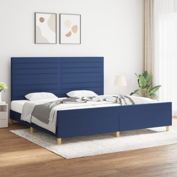 Lit avec tête de lit Bleu 200 x 200 cm Tissu