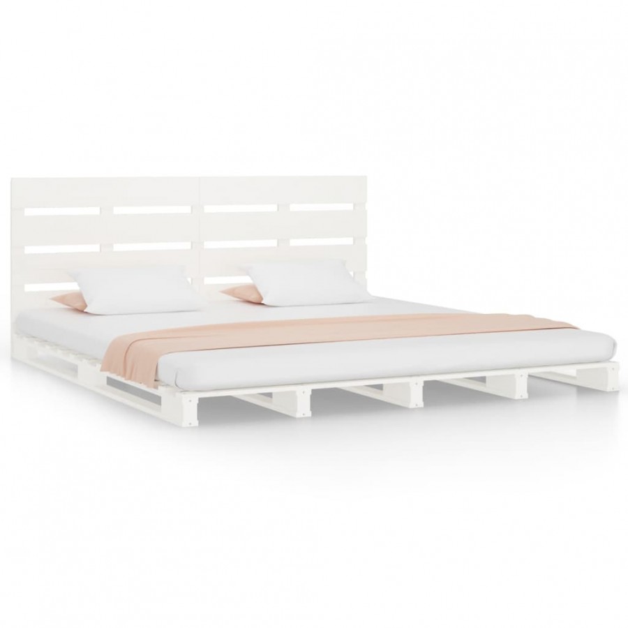 Lit Blanc 180x200 cm Bois de pin massif Super King