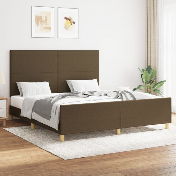 Lit avec tête de lit Marron foncé 160x200 cm Tissu