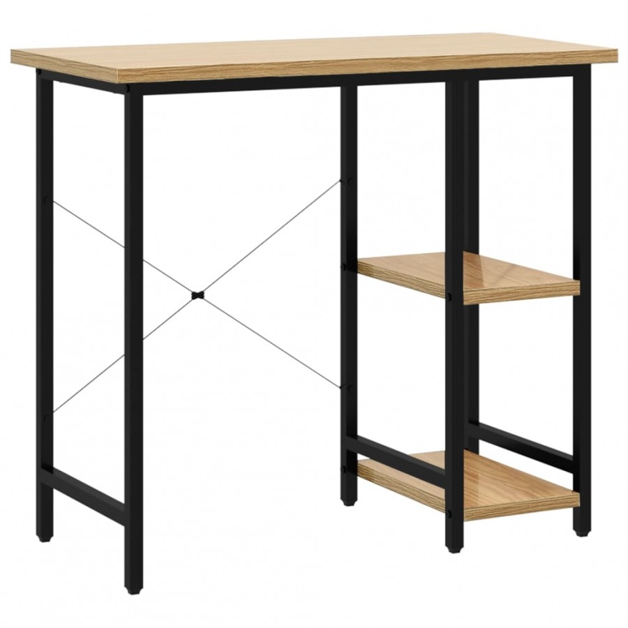 Bureau d'ordinateur Noir et chêne clair 80x40x72cm MDF et métal