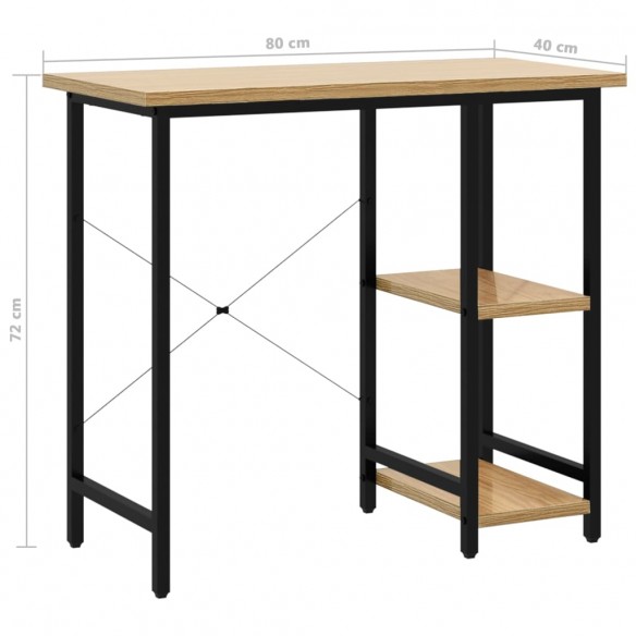 Bureau d'ordinateur Noir et chêne clair 80x40x72cm MDF et métal