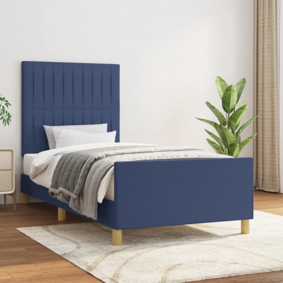 Lit avec tête de lit Bleu 80x200 cm Tissu