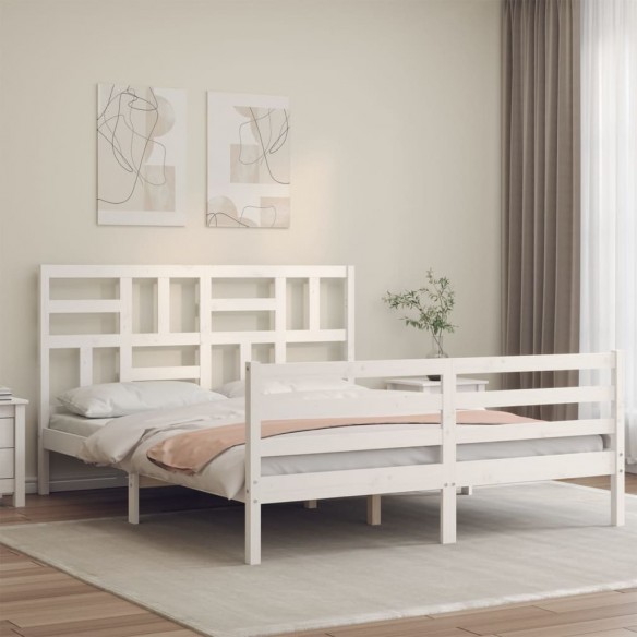 Lit avec tête de lit blanc King Size bois massif