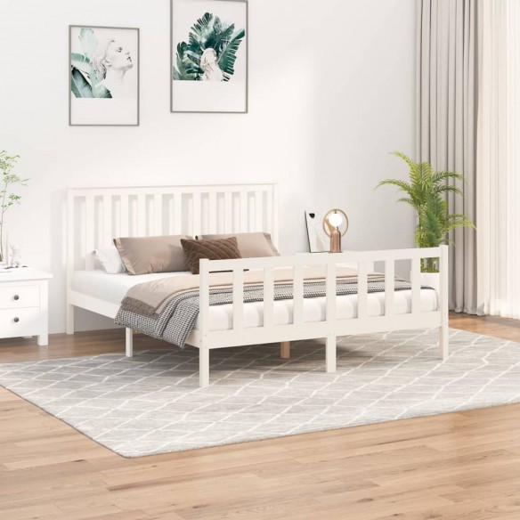 Lit avec tête de lit blanc bois pin massif Très grand