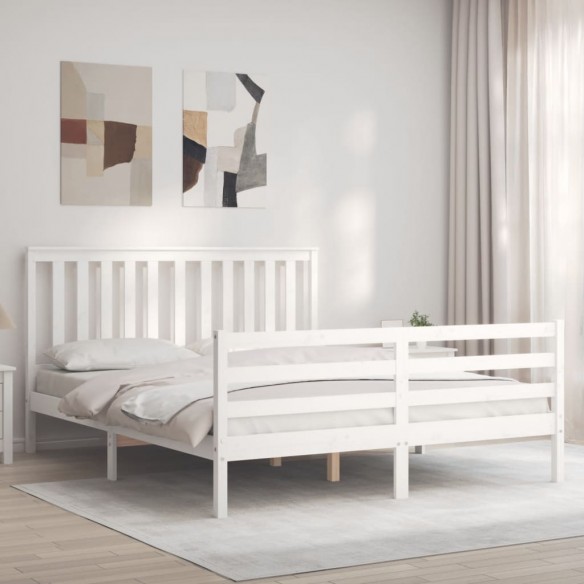 Lit avec tête de lit blanc King Size bois massif