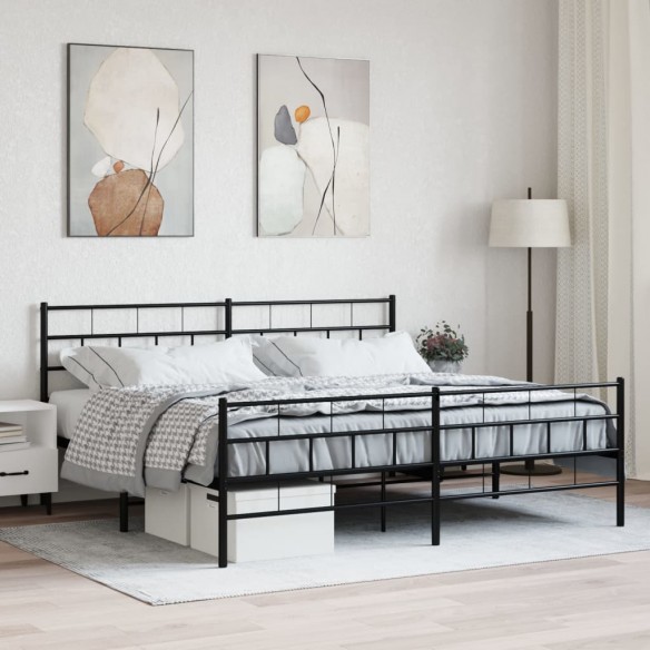 Lit métal avec tête de lit/pied de lit noir 183x213 cm
