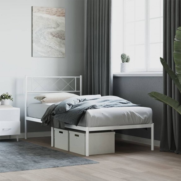 Lit métal avec tête de lit blanc 107x203 cm