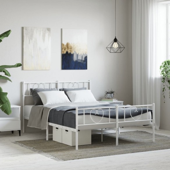 Lit métal avec tête de lit/pied de lit blanc 120x190cm