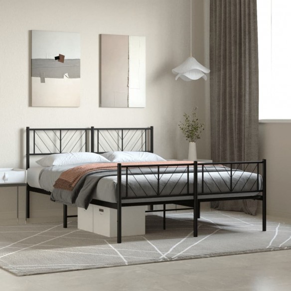 Lit métal avec tête de lit/pied de lit noir 135x190 cm