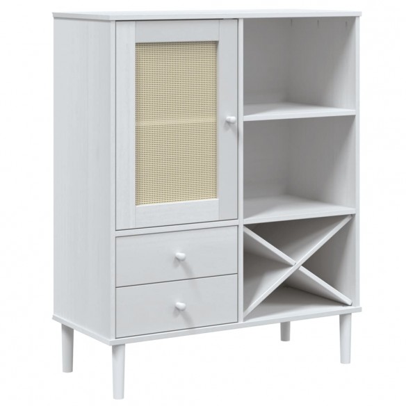 Buffet SENJA aspect rotin blanc 90x40x112cm bois massif de pin Buffet SENJA aspect rotin blanc 90x40x112cm bois massif de pin