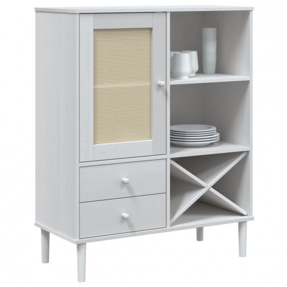 Buffet SENJA aspect rotin blanc 90x40x112cm bois massif de pin Buffet SENJA aspect rotin blanc 90x40x112cm bois massif de pin