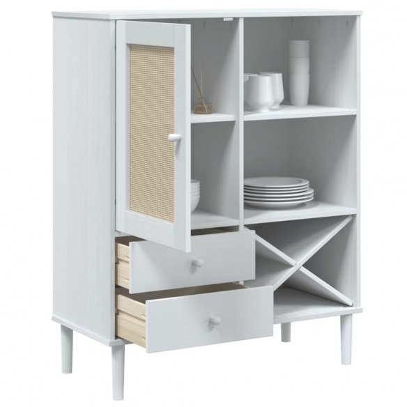 Buffet SENJA aspect rotin blanc 90x40x112cm bois massif de pin Buffet SENJA aspect rotin blanc 90x40x112cm bois massif de pin