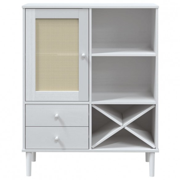 Buffet SENJA aspect rotin blanc 90x40x112cm bois massif de pin Buffet SENJA aspect rotin blanc 90x40x112cm bois massif de pin