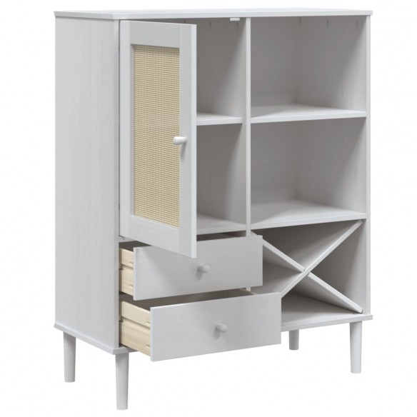 Buffet SENJA aspect rotin blanc 90x40x112cm bois massif de pin Buffet SENJA aspect rotin blanc 90x40x112cm bois massif de pin