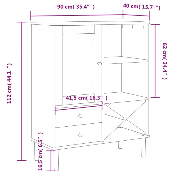 Buffet SENJA aspect rotin blanc 90x40x112cm bois massif de pin Buffet SENJA aspect rotin blanc 90x40x112cm bois massif de pin