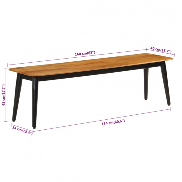 Banc 160x40x45 cm bois massif de manguier et fer