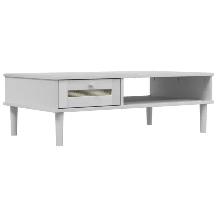 Table basse SENJA aspect rotin blanc 100x55x33 cm bois massif 2