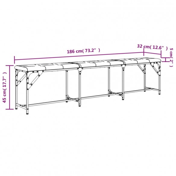 Banc à manger gris clair 186x32x45 cm acier et tissu Banc à manger gris clair 186x32x45 cm acier et tissu