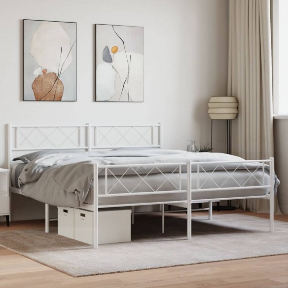 Lit métal avec tête de lit/pied de lit blanc 135x190cm
