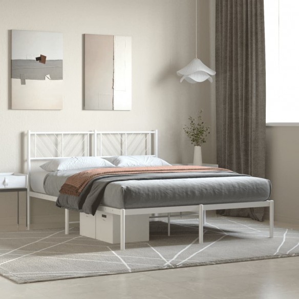 Lit métal avec tête de lit blanc 135x190 cm