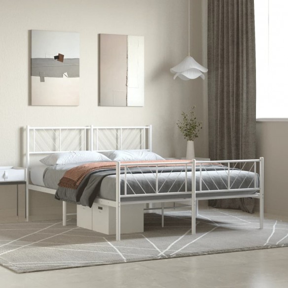 Lit métal avec tête de lit/pied de lit blanc 120x200cm