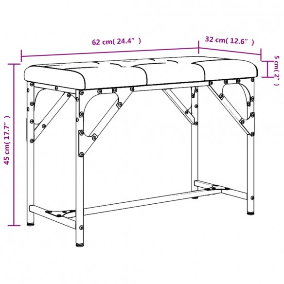 Banc à manger gris clair 62x32x45 cm acier et tissu