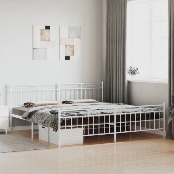 Lit métal avec tête de lit/pied de lit blanc 193x203cm