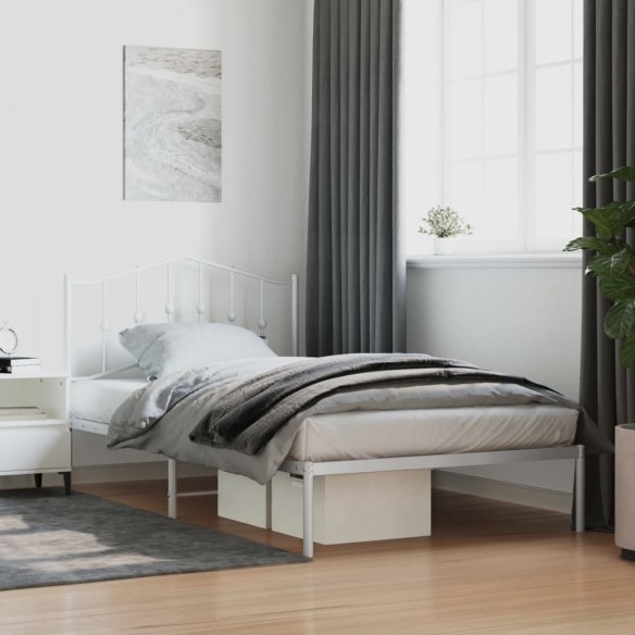 Lit métal avec tête de lit blanc 107x203 cm