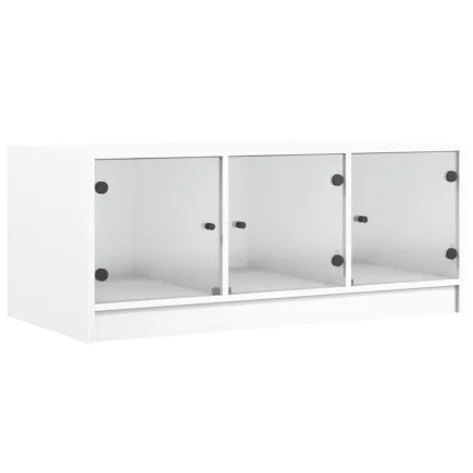 Table basse avec portes en verre blanc 102x50x42 cm 2
