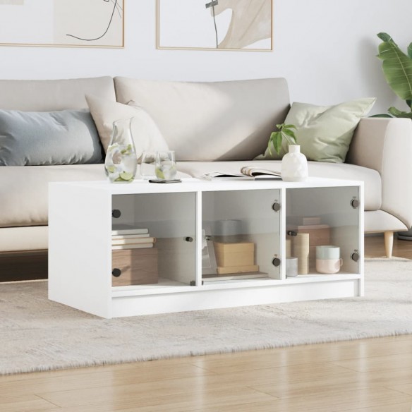 Table basse avec portes en verre blanc 102x50x42 cm Table basse avec portes en verre blanc 102x50x42 cm