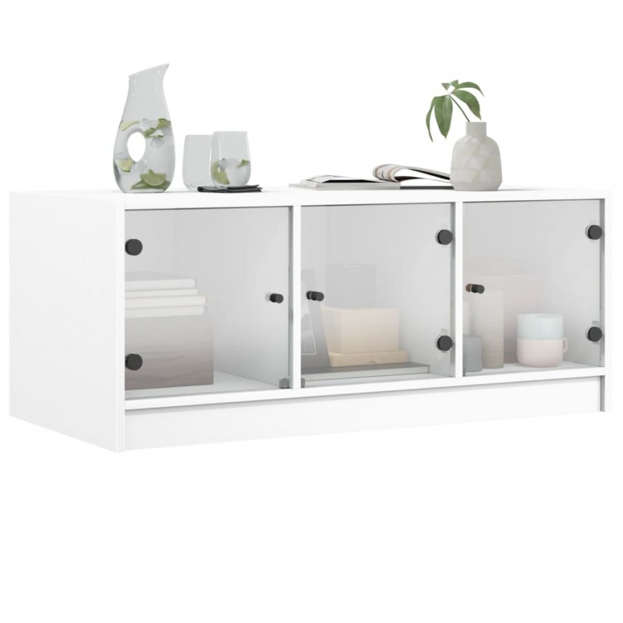Table basse avec portes en verre blanc 102x50x42 cm