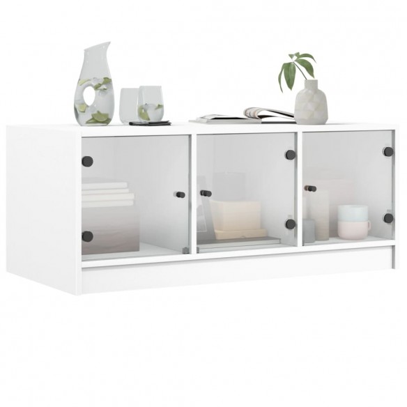 Table basse avec portes en verre blanc 102x50x42 cm Table basse avec portes en verre blanc 102x50x42 cm