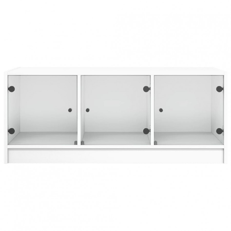 Table basse avec portes en verre blanc 102x50x42 cm