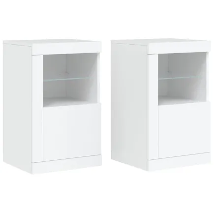 Armoires latérales éclairage LED 2 pcs blanc bois d'ingénierie 2