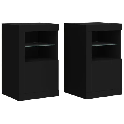 Armoires latérales et lumières LED 2 pcs noir bois d'ingénierie 2