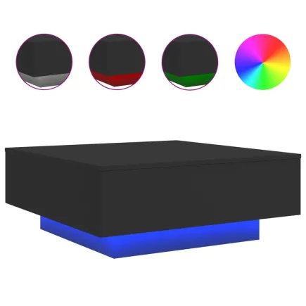 Table basse avec lumières LED noir 80x80x31 cm 2