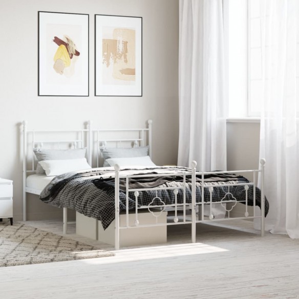 Lit métal avec tête de lit/pied de lit blanc 135x190cm