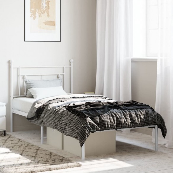Lit métal avec tête de lit blanc 90x200 cm