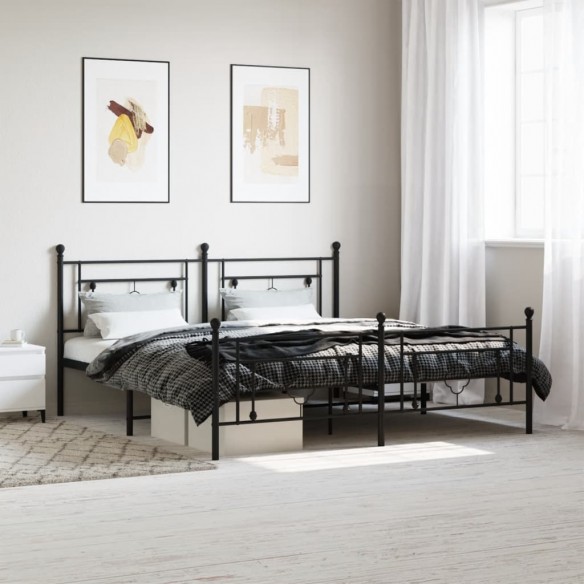 Lit métal avec tête de lit/pied de lit noir 183x213 cm