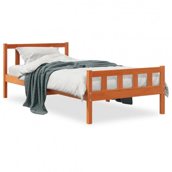 Lit avec tête de lit cire marron 90x190 cm bois de pin