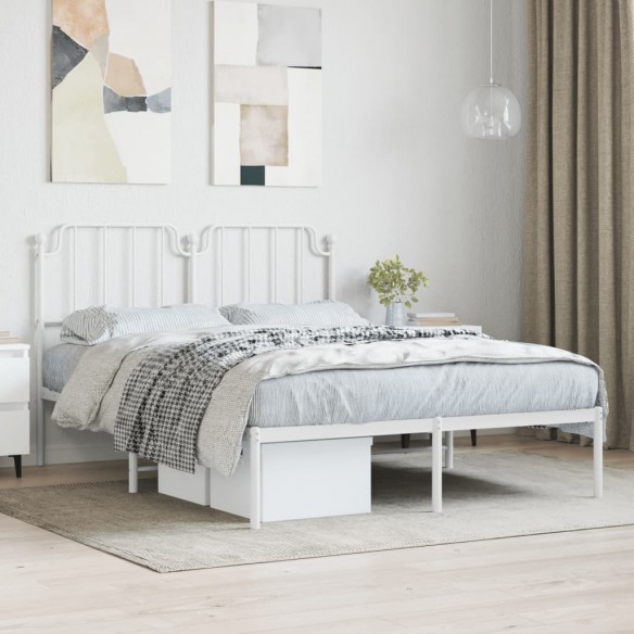 Lit métal avec tête de lit blanc 150x200 cm