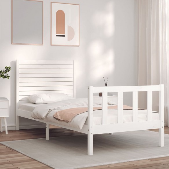 Lit avec tête de lit blanc petit simple bois massif