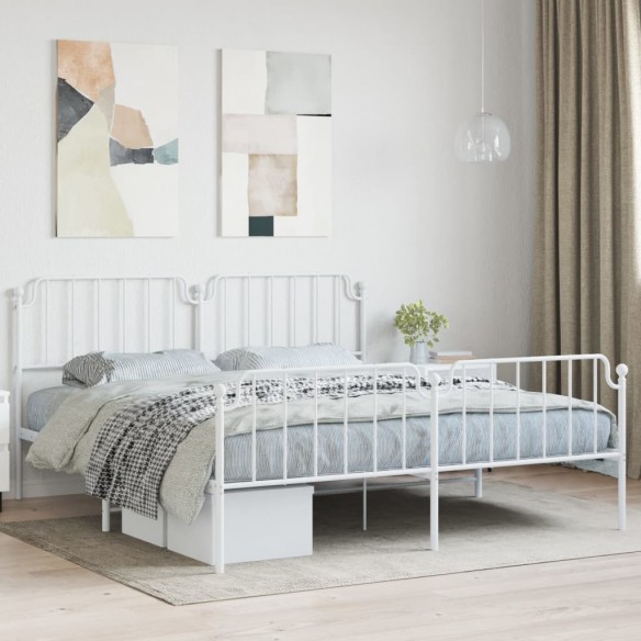 Lit métal avec tête de lit/pied de lit blanc 183x213cm