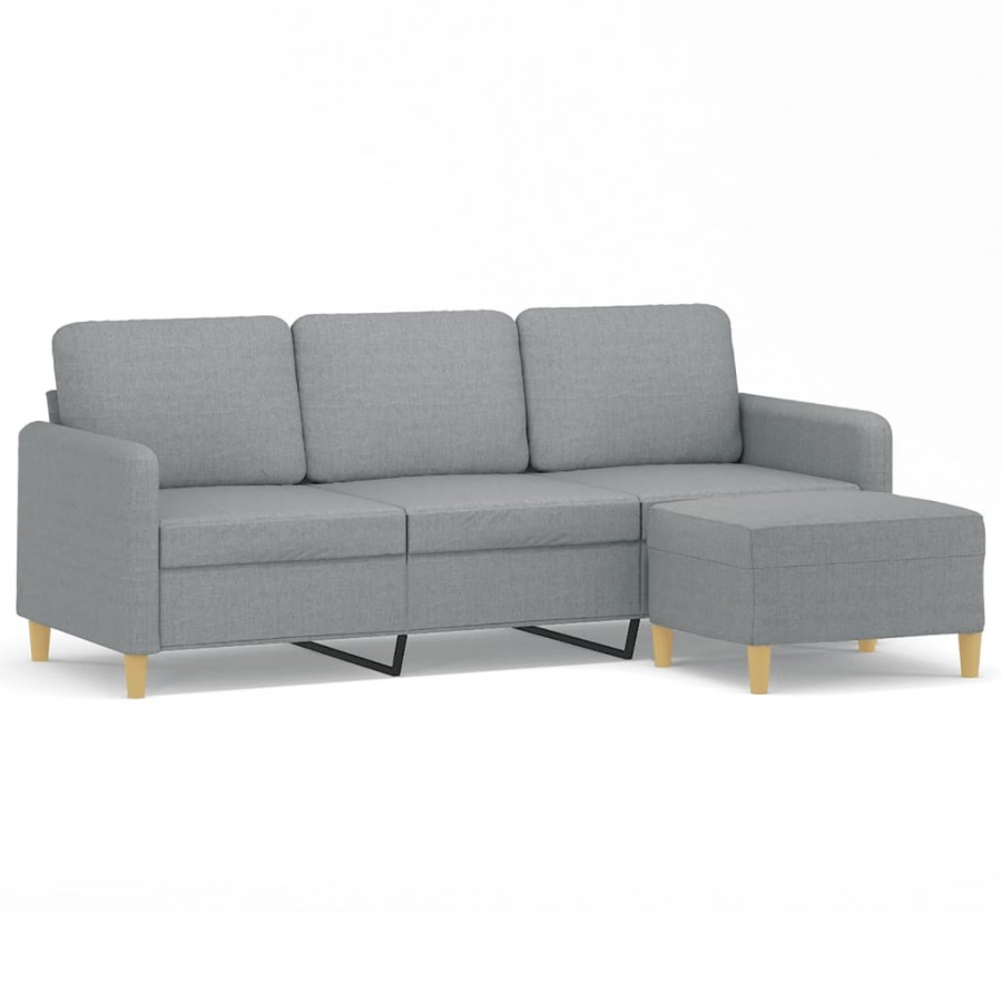 Canapé à 3 places avec repose-pieds Gris clair 180 cm Tissu