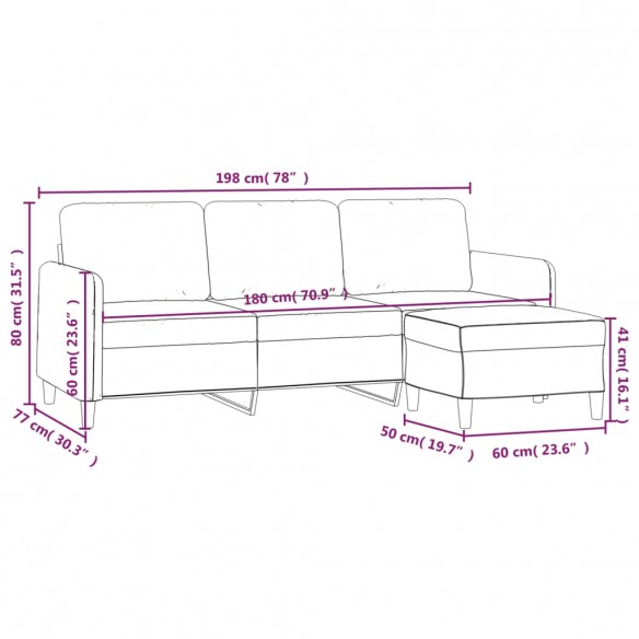 Canapé à 3 places avec repose-pieds Gris clair 180 cm Tissu