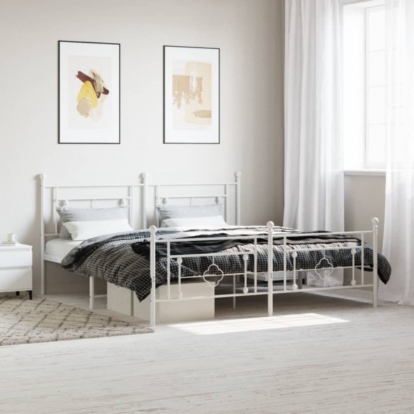 Lit métal avec tête de lit/pied de lit blanc 183x213cm
