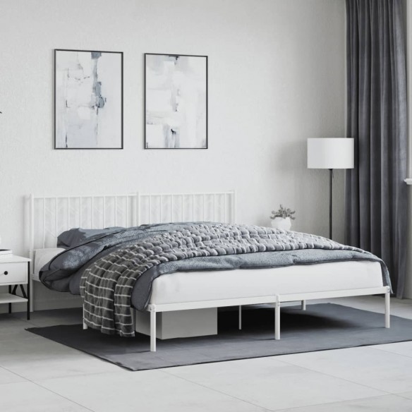 Lit métal avec tête de lit blanc 183x213 cm