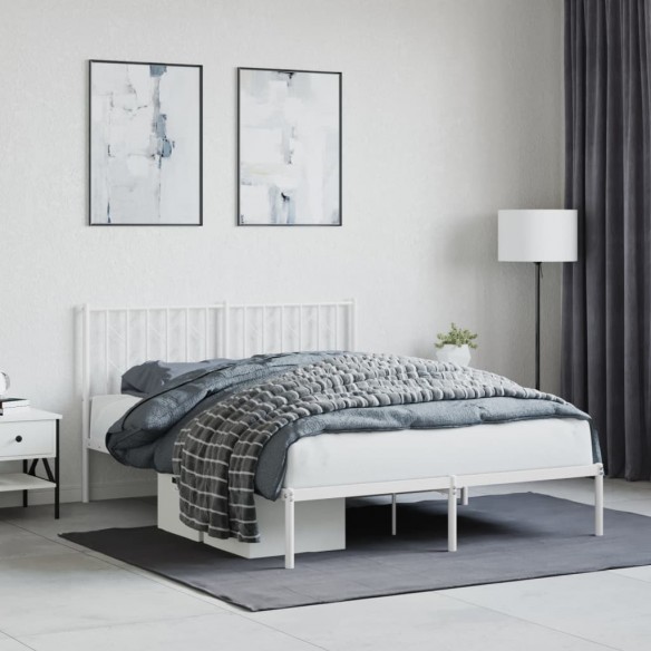 Lit métal avec tête de lit blanc 135x190 cm