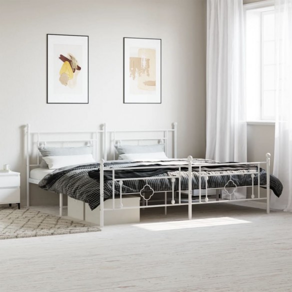Lit métal avec tête de lit/pied de lit blanc 200x200cm