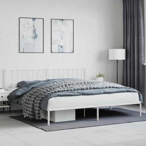 Lit métal avec tête de lit blanc 200x200 cm